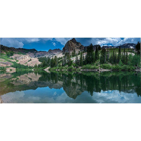 Panoramic landscape of Sundial Peak-Lake Blanche and reflection-Wasatch Mountains Gold Ornate Wood Framed Art Print with Double Matting by Garber, Howie