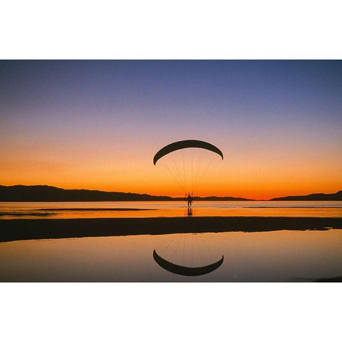 Paraglider over the Great Salt Lake-Utah at sunset Black Modern Wood Framed Art Print with Double Matting by Garber, Howie