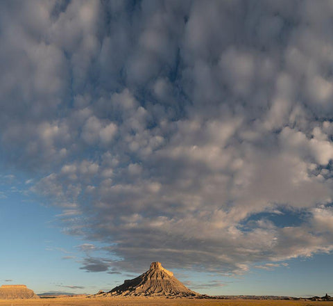 Utah Early morning clouds at Factory Butte-Upper Blue Hills White Modern Wood Framed Art Print with Double Matting by Zimmerman, Judith