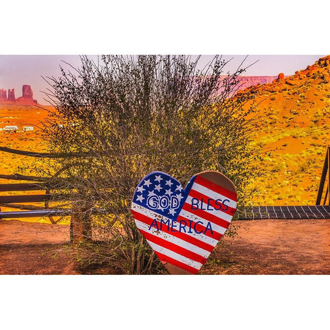 God Bless America sign-Monument Valley-Utah Gold Ornate Wood Framed Art Print with Double Matting by Perry, William