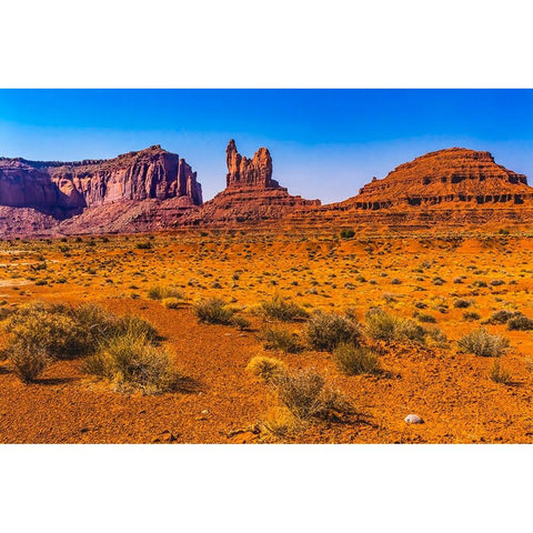 Colorful Sitting Hen Butte rock formation-Monument Valley-Utah Gold Ornate Wood Framed Art Print with Double Matting by Perry, William