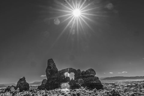 Black and white Turret Arch- Windows Section- Arches National Park- Moab- Utah. Black Ornate Wood Framed Art Print with Double Matting by Perry, William