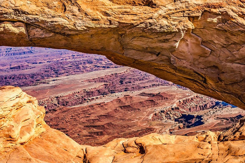 Mesa Arch- Red Rock Canyons- Canyonlands National Park- Moab- Utah. Black Ornate Wood Framed Art Print with Double Matting by Perry, William