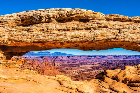 Mesa Arch- Red Rock Canyons- Canyonlands National Park- Moab- Utah. White Modern Wood Framed Art Print with Double Matting by Perry, William