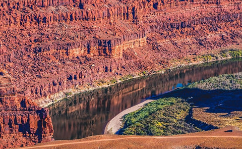 Green River- Grand View Point Overlook- Red Rock Canyons- Canyonlands National Park- Moab- Utah. Black Ornate Wood Framed Art Print with Double Matting by Perry, William