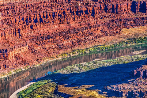 Green River- Grand View Point Overlook- Red Rock Canyons- Canyonlands National Park- Moab- Utah. Black Ornate Wood Framed Art Print with Double Matting by Perry, William