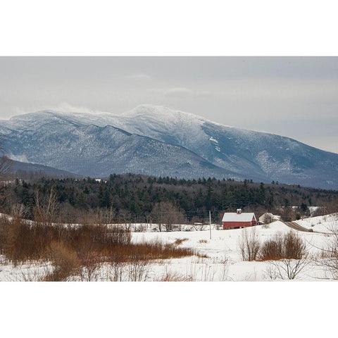 USA-Vermont-Cambridge Lower Pleasant Road-toward the west side of Mount Mansfield-snow on field Black Modern Wood Framed Art Print by Jones, Allison