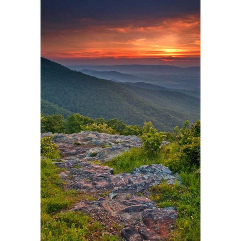 VA, Franklin Cliff Overlook Sunset on mountains Black Modern Wood Framed Art Print by OBrien, Jay