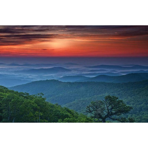 VA, Franklin Cliff Overlook Sunset on mountains Black Modern Wood Framed Art Print by OBrien, Jay