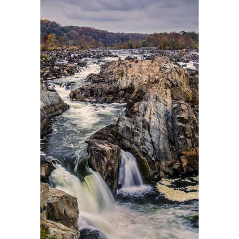 Virginia, Great Falls Rapids on Potomac River Black Modern Wood Framed Art Print with Double Matting by OBrien, Jay