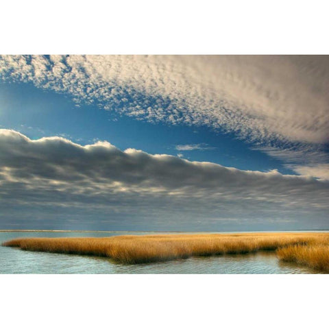 Virginia Cloudy scenic on Chincoteague Island Black Modern Wood Framed Art Print by OBrien, Jay