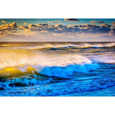 VA, Chincoteague Isl Shoreline scenic at sunrise Black Modern Wood Framed Art Print by OBrien, Jay