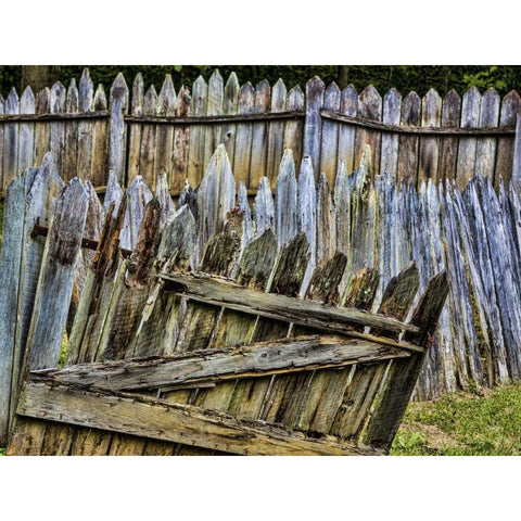 VA, Roanoke, Explore Park Sagging fence and gate Black Modern Wood Framed Art Print by Paulson, Don