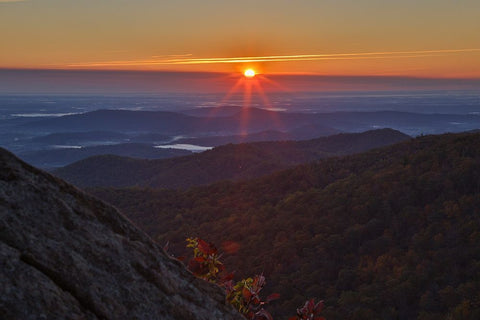 USA-Virginia-Shenandoah National Park-Sunrise along Skyline Drive in the Fall White Modern Wood Framed Art Print with Double Matting by Looney, Hollice