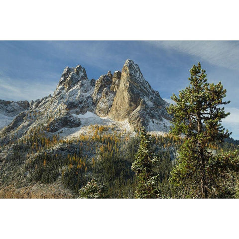 Liberty Bell Mountain and Early Winters Spires seen from Washington State Pass Overlook White Modern Wood Framed Art Print by Majchrowicz, Alan