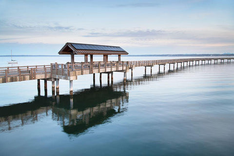 Boulevard Park Boardwalk-Taylor Dock on Bellingham Bay-Bellingham White Modern Wood Framed Art Print with Double Matting by Majchrowicz, Alan