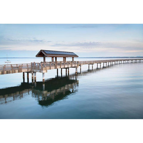 Boulevard Park Boardwalk-Taylor Dock on Bellingham Bay-Bellingham White Modern Wood Framed Art Print by Majchrowicz, Alan
