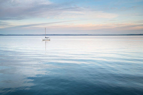 Sailboat anchored in Bellingham Bay on a calm morning-Bellingham Black Ornate Wood Framed Art Print with Double Matting by Majchrowicz, Alan