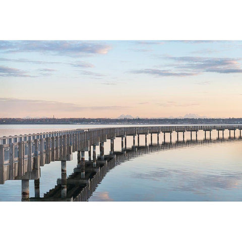 Boulevard Park Boardwalk-Taylor Dock on Bellingham Bay-Bellingham-Washington State Black Modern Wood Framed Art Print by Majchrowicz, Alan