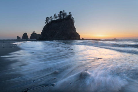 Little James Island sunset-Olympic National Park-Washington State White Modern Wood Framed Art Print with Double Matting by Majchrowicz, Alan