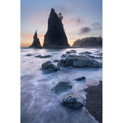 Twilight at Split Rock on Rialto Beach-Olympic National Park Black Modern Wood Framed Art Print by Majchrowicz, Alan