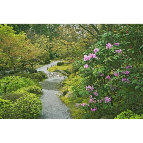 Washington, Seattle Path through a garden park Gold Ornate Wood Framed Art Print with Double Matting by Flaherty, Dennis