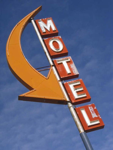 Washington, Cle Elum Detail of plain motel sign Black Ornate Wood Framed Art Print with Double Matting by Ross, Nancy ,  Steve
