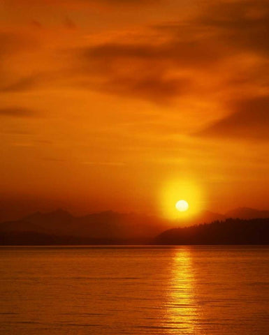 Washington, Snohomish Co Sunset over Puget Sound White Modern Wood Framed Art Print with Double Matting by Terrill, Steve