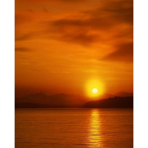 Washington, Snohomish Co Sunset over Puget Sound Black Modern Wood Framed Art Print by Terrill, Steve
