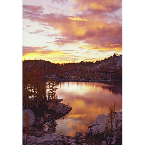 WA, North Cascades Sunrise clouds on Rune Lake Black Modern Wood Framed Art Print with Double Matting by Satushek, Steve