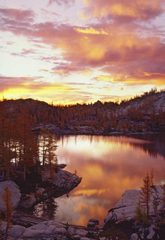 WA, North Cascades Sunrise clouds on Rune Lake Black Modern Wood Framed Art Print by Satushek, Steve