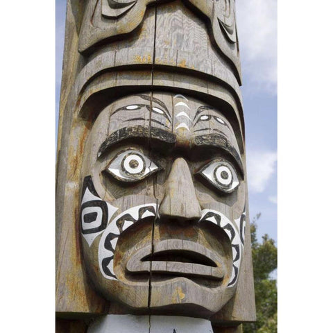 WA, Orcas Island, Eastsound Face on a totem pole Black Modern Wood Framed Art Print by Paulson, Don