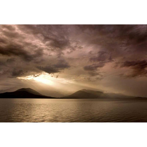 WA, Seabeck God rays shine through dark clouds Black Modern Wood Framed Art Print by Paulson, Don