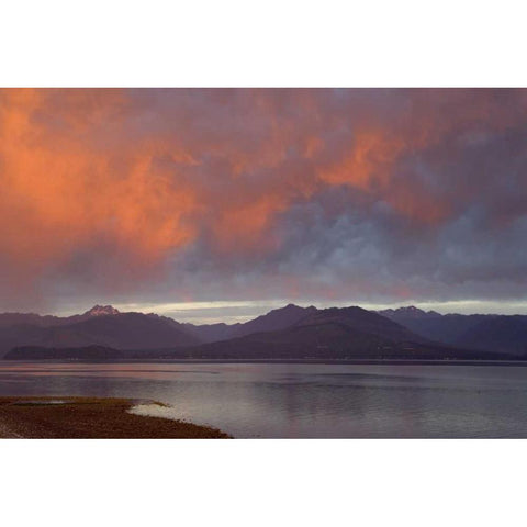 WA, Seabeck Sunset over Hood Canal and Olympics Black Modern Wood Framed Art Print by Paulson, Don