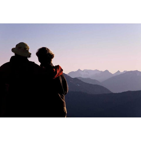 WA, Mount Baker Two women view mountain scenery Black Modern Wood Framed Art Print by Paulson, Don