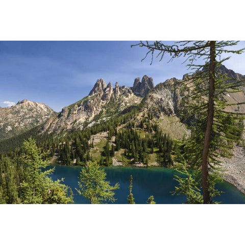WA, Cascade Mountains, Wenatchee NF Blue Lake Black Modern Wood Framed Art Print by Paulson, Don