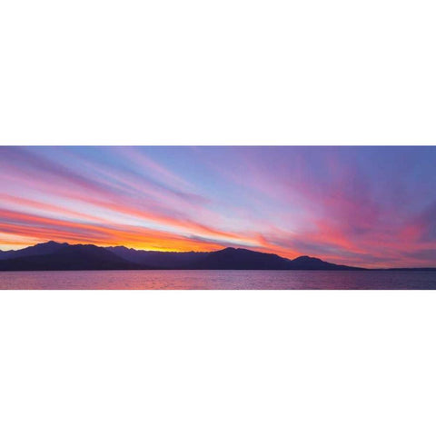 WA, Seabeck Sunset panoramic over the Olympic Mt Black Modern Wood Framed Art Print by Paulson, Don