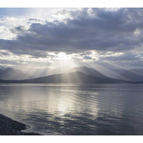 WA, Seabeck God rays over Hood Canal White Modern Wood Framed Art Print by Paulson, Don