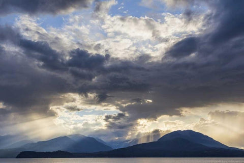 Washington, Seabeck God rays over Hood Canal White Modern Wood Framed Art Print with Double Matting by Paulson, Don