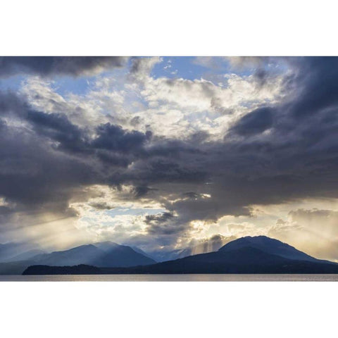 Washington, Seabeck God rays over Hood Canal Black Modern Wood Framed Art Print by Paulson, Don