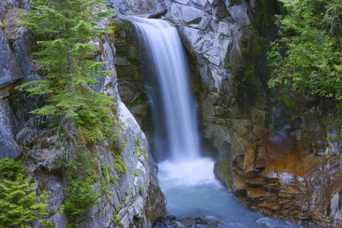 WA, Mount Rainier NP Christine Falls scenic White Modern Wood Framed Art Print with Double Matting by Delisle, Gilles