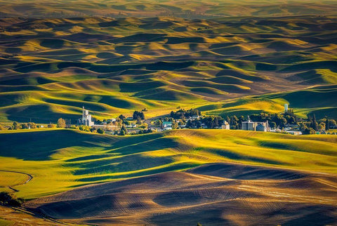 Washington State-Palouse Steptoe Village and farmland at sunset  Black Ornate Wood Framed Art Print with Double Matting by Jaynes Gallery