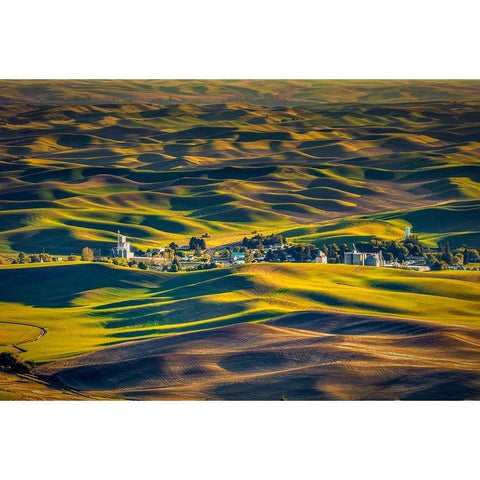 Washington State-Palouse Steptoe Village and farmland at sunset  Black Modern Wood Framed Art Print with Double Matting by Jaynes Gallery
