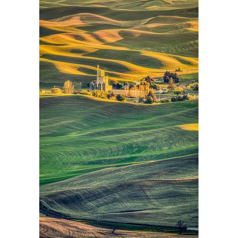 Washington State-Palouse Steptoe Village and farmland at sunset  Black Modern Wood Framed Art Print by Jaynes Gallery