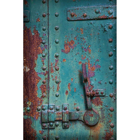 Washington State-Port Townsend Rusted metal door in fort  Black Modern Wood Framed Art Print with Double Matting by Jaynes Gallery