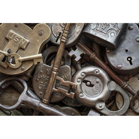 Washington State-Seabeck Close-up of locks and keys  Black Modern Wood Framed Art Print by Jaynes Gallery