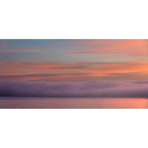 Washington State-Seabeck Panoramic sunrise over foggy Hood Canal  White Modern Wood Framed Art Print by Jaynes Gallery