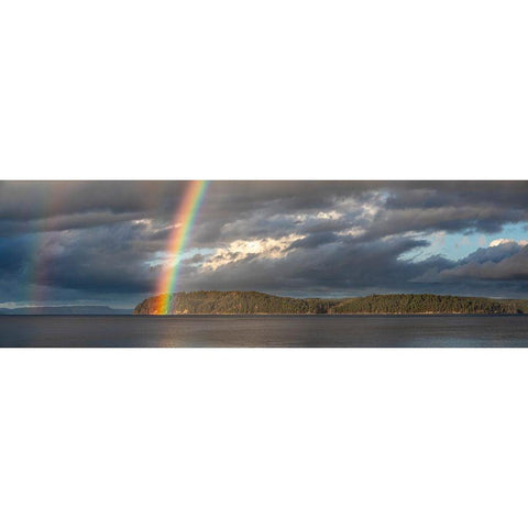 Washington State-Seabeck Panoramic of rainbow over Hood Canal  Black Modern Wood Framed Art Print by Jaynes Gallery