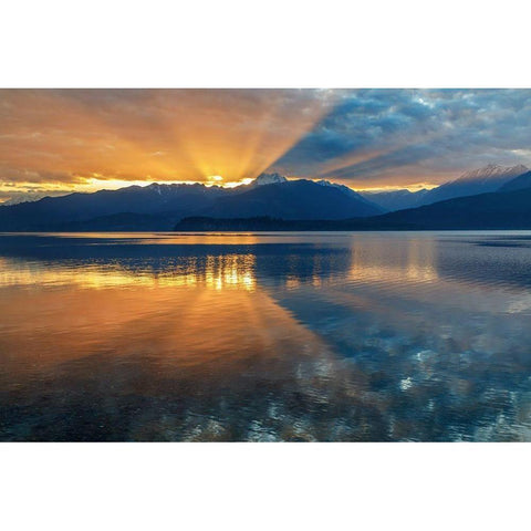 Washington State-Seabeck Sunset over mountains and Hood Canal Black Modern Wood Framed Art Print by Jaynes Gallery