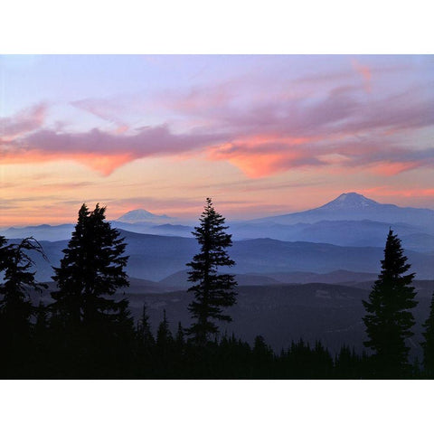 Washington State Sunset landscape with Mt Adams and Mt Rainier Black Modern Wood Framed Art Print by Jaynes Gallery